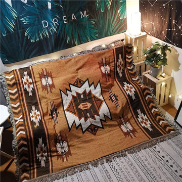 Aztec Throw Blanket Native American Blanket Southwestern Boho Decor Reversible Woven Tassels Mexican Blankets and Throws