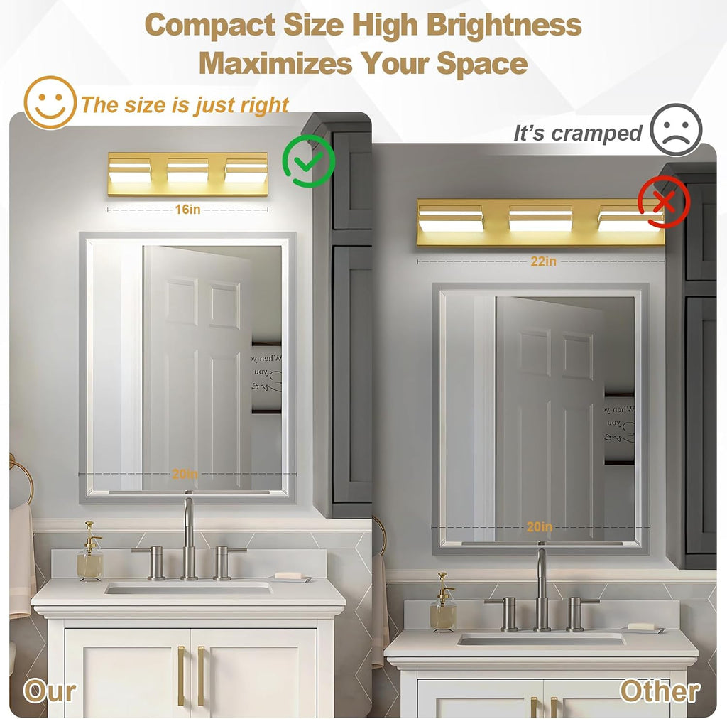 Modern LED Small Gold Acrylic Bathroom Lights Fixtures 3-Light | Wall Lighting,Vanity Lights Over Mirror 6000K