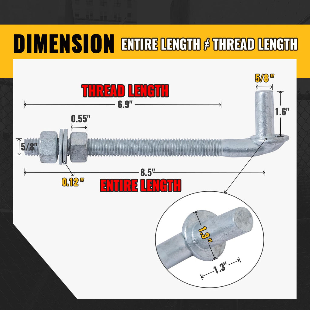 8 Inch J Bolt Gate Hinge 8-Pack, 5/8" Gate Bolt Post Hinge