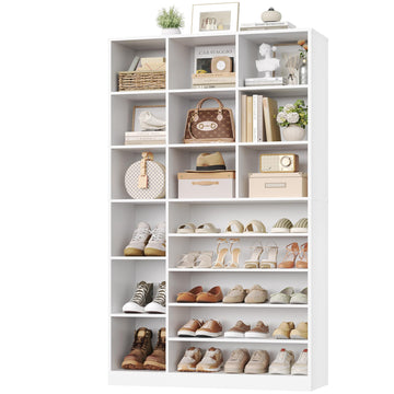 74" Tall Shoe Cabinet for Closet with 12 Cubes & 5-Tier Shoe Rack, White