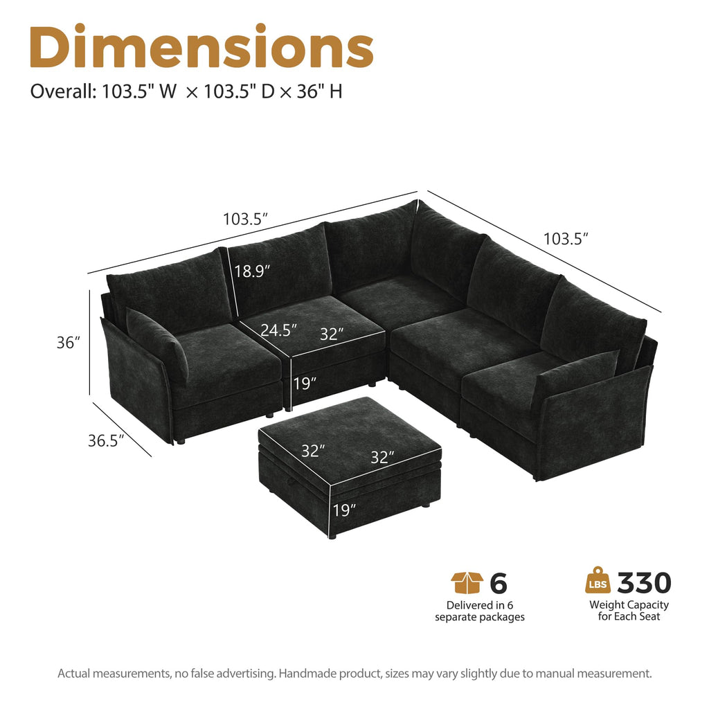 103.5" Oversized Modular Sectional Sofa, L Shaped Convertible Couch with Movable Ottoman, Large 6 Seat Corner Couches