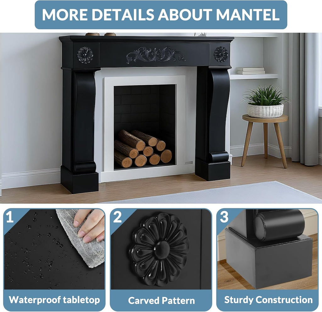 Surround, Freestanding Wood Mantel with Leg, Decorative Farmhouse Fireplace Frame, Premium Grade A MDF Anti-Tipping