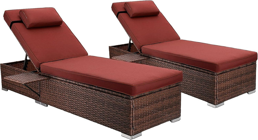 Chaise Lounge Outdoor Wicker Lounge Chairs for Outside PE Rattan Patio Chairs Pool Loungers Set of 2 for Deck Yard