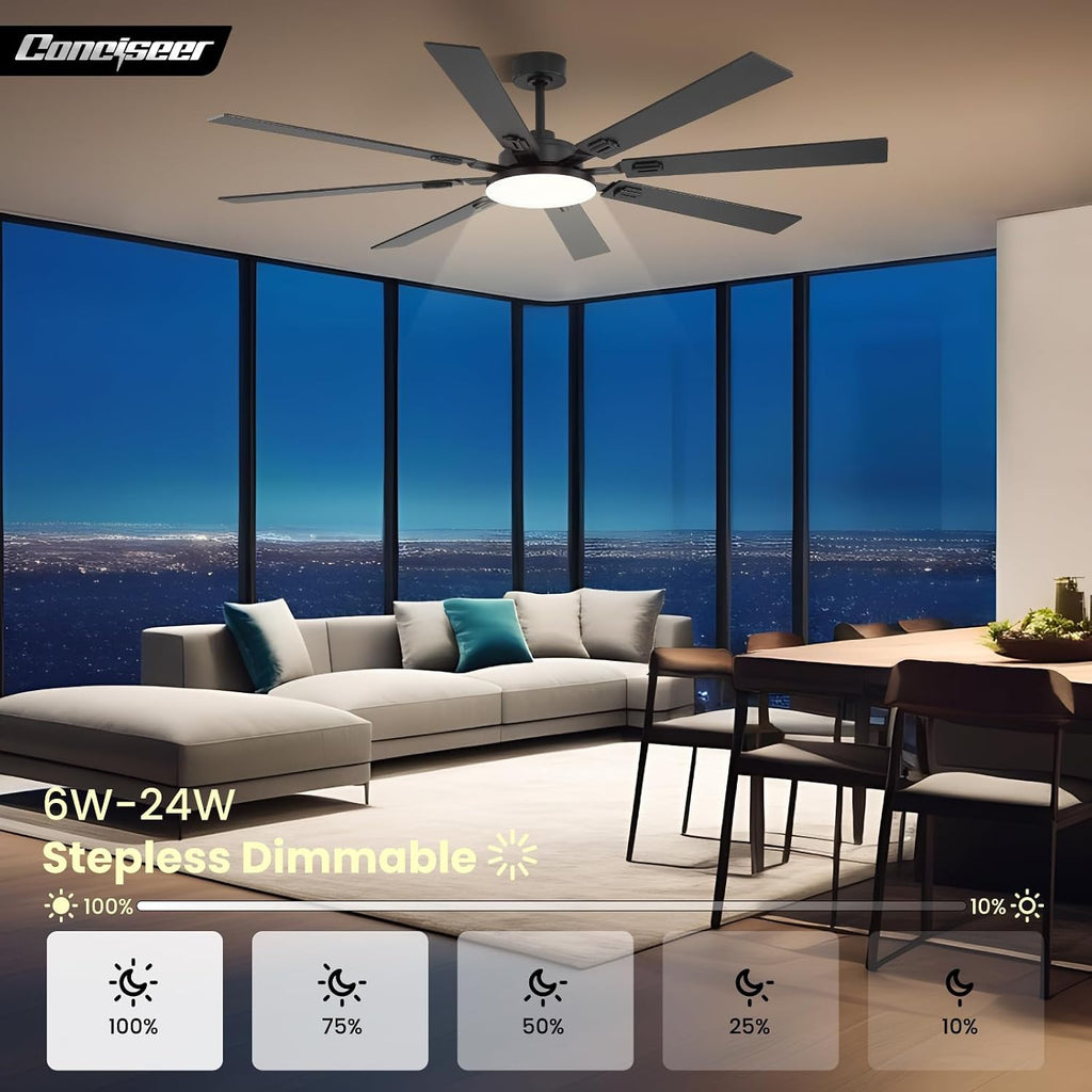 72 Inch Ceiling Fans with Lights and Remote, Dual Color 8 Blades