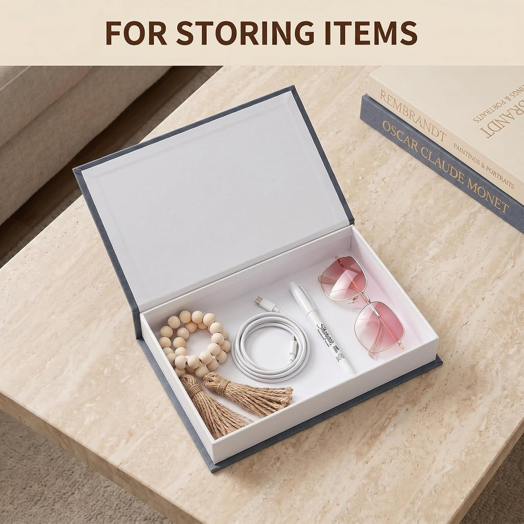 Decorative Book Set (3 Linen Fabric Simulation Book) Decorative Box with Hidden Storage Space Suitable for Decorating