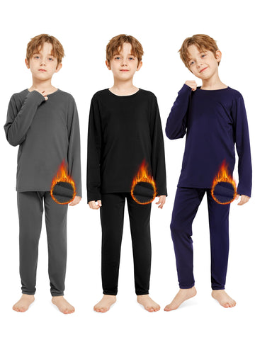 Kids Boys Thermal Underwear Set - Fleece Lined Base Layers Top & Bottom Toddler Long Johns for Cold Winter