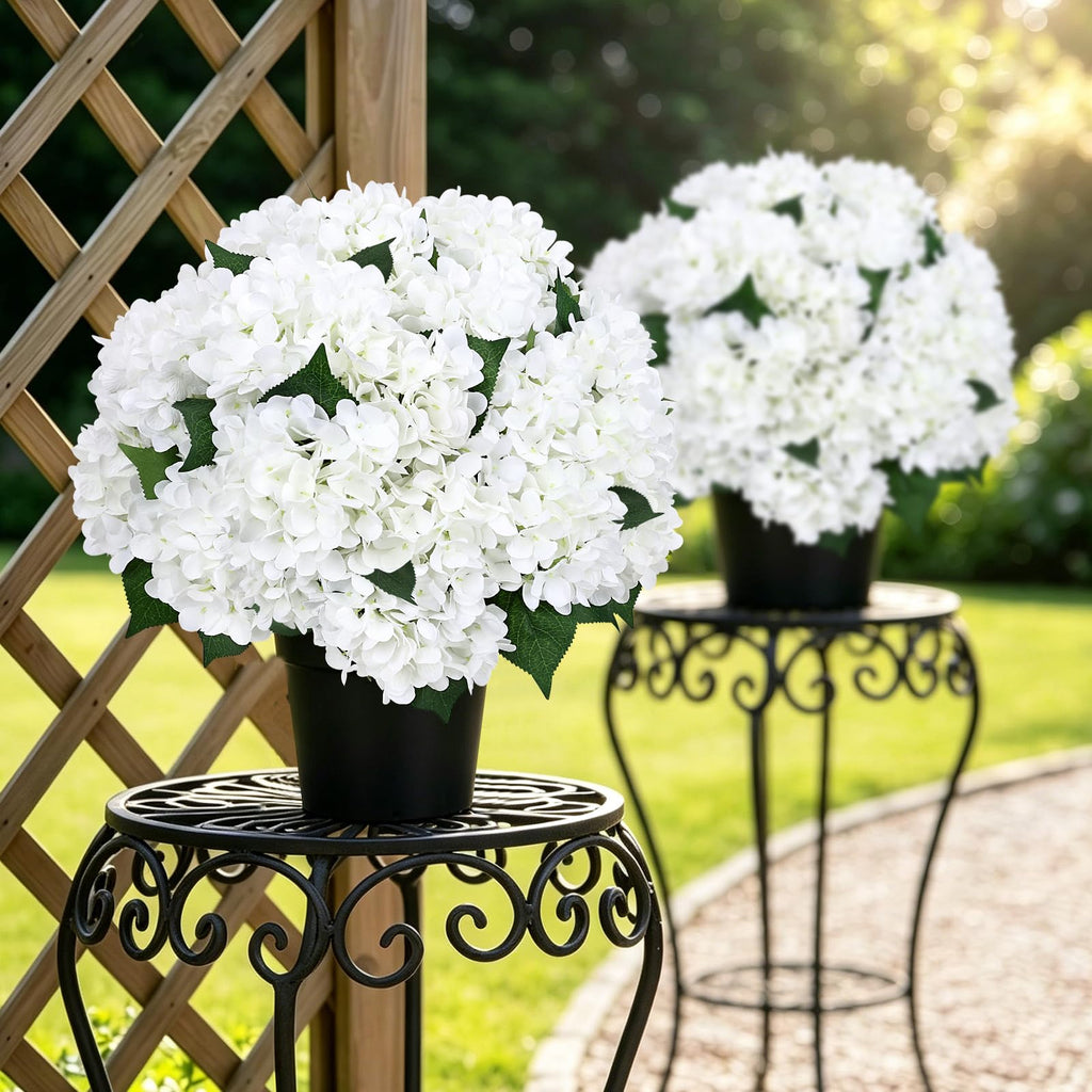 2 Pack Artificial Flowers Potted for Outdoor - White