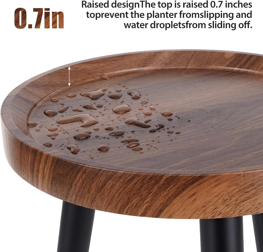 Mid Century Wood Plant Stand - 120 lbs Heavy Duty Plant Stand with Raised Tray & Spray Painted Legs, Solid Wood Side