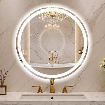 Round LED Bathroom Mirror with Lights, 30 Inch Circle Lighted Vanity Mirror, Anti-Fog, Dimmable 3 Colors