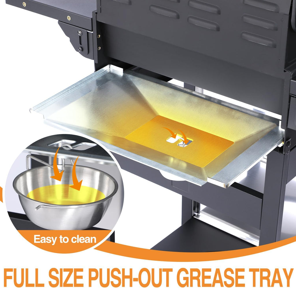 3-Burner Propane Gas Grill, 30,000 BTU BBQ Grill with Folding Side Tables, Cast Iron Grates and Double-Layer Stainless Steel Lid
