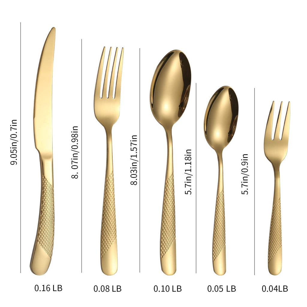Hammered Silverware Set Gold Modern Stainless Steel Flatware for 4 Forks Knives and Spoons Party Dinning Utensils