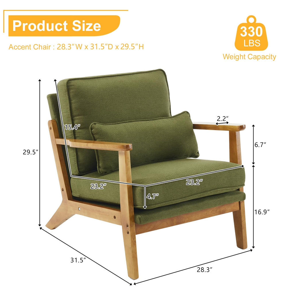 Mid-Century Lounge Accent Chair, Green
