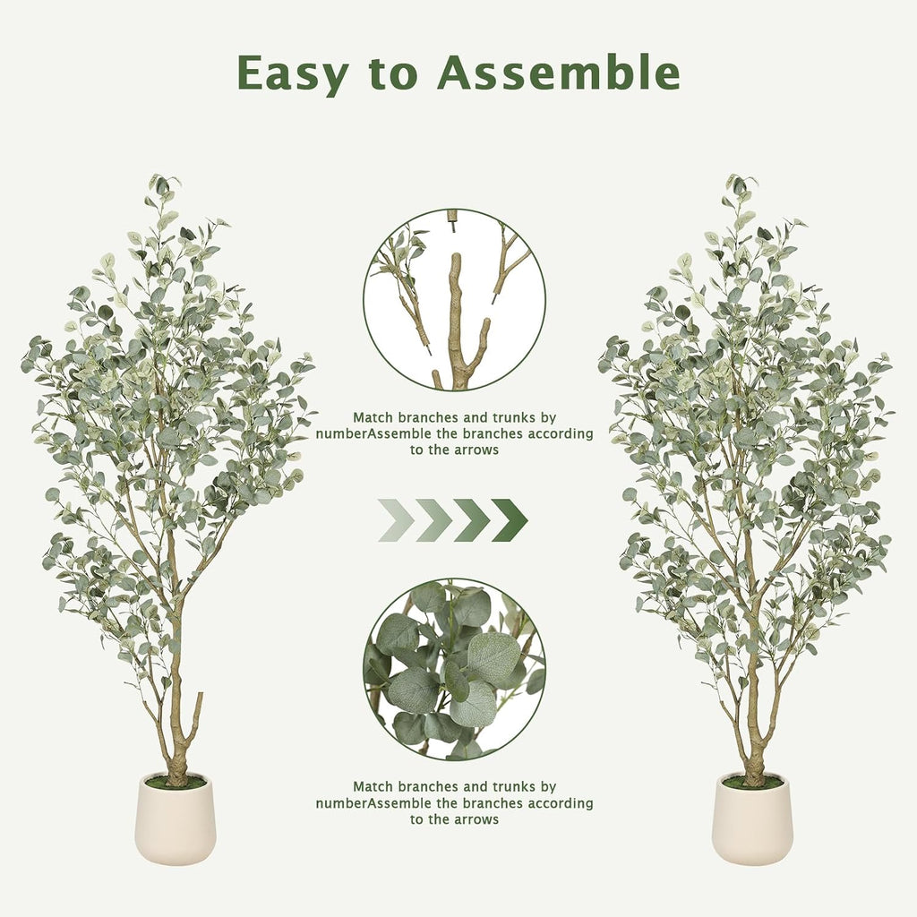 7FT Faux Eucalyptus Tree with White Exquisite Planter