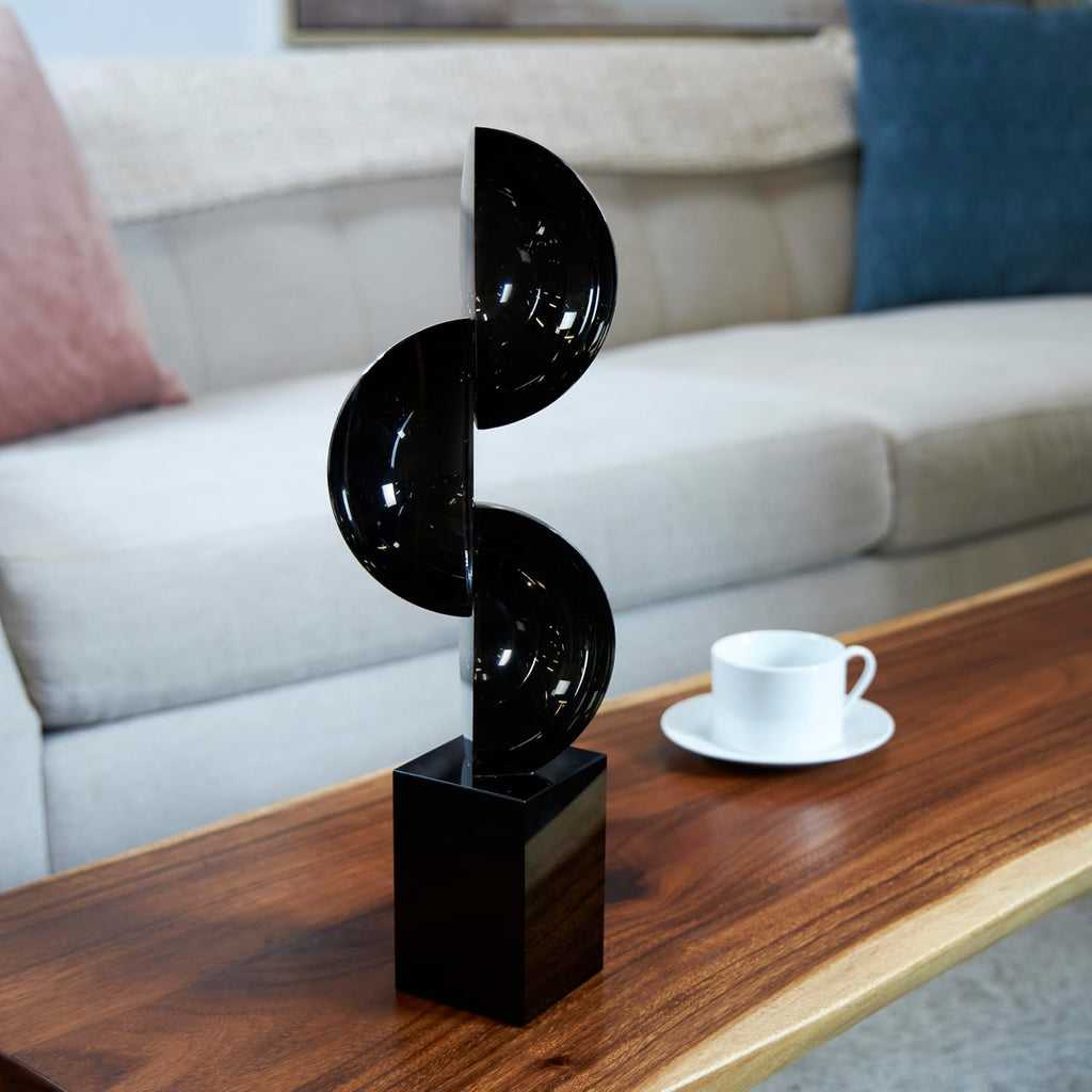 79 Crystal Geometric Decorative Sculpture Abstract Two-Tone Home Decor Statue with Stacked Semi Circles, Accent