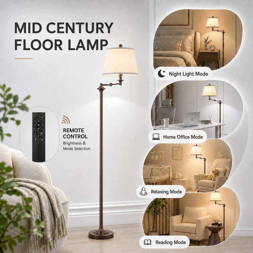 Vintage Floor Lamp, 350° Adjustable Swing Arm