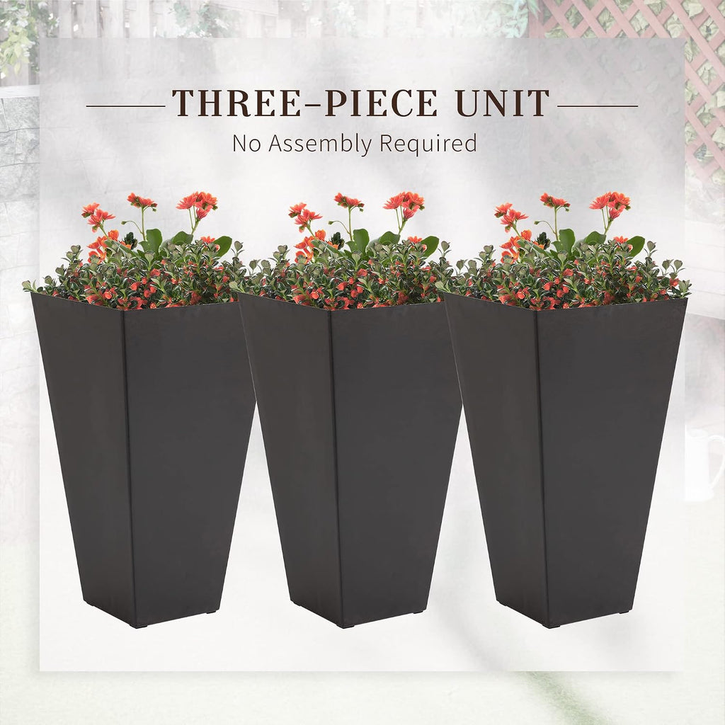 Set of 3 Tall Planters for Outdoor Plants, 28'' Modern Large Outdoor Planters with Drainage,Planter Pots Front Porch