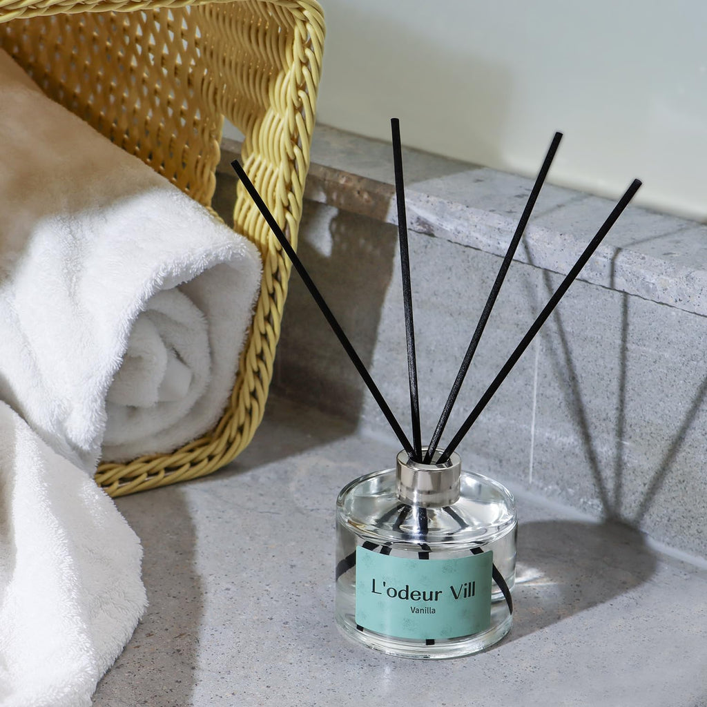 Vill Reed Diffuser Set, 6.7 oz(200ml) Vanilla Scented Diffuser with 6 Oil Diffuser Sticks, Home Fragrance Essential