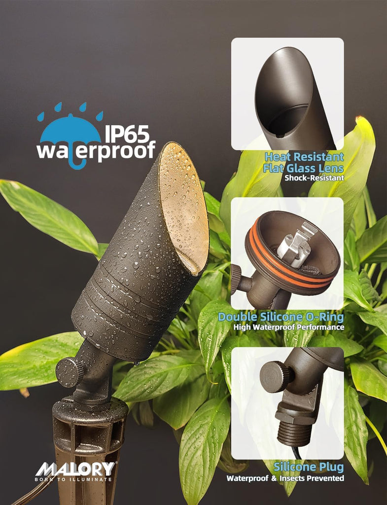 Brass Landscape Spotlight,12V AC/DC Low Voltage LED Landscape Lighting,Hard Wired Spot Up Light for Garden,Patio and