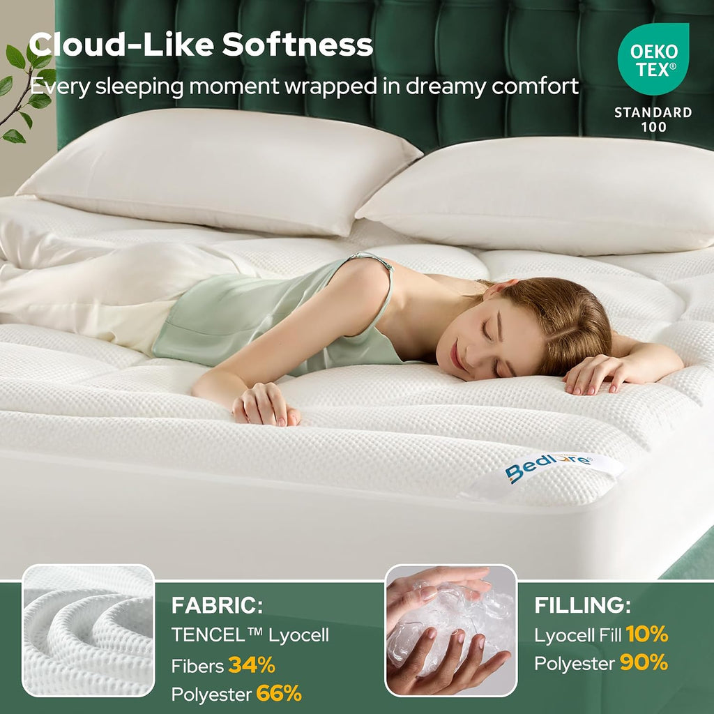 King Mattress Topper, Soft TencelTM Blend Pillow Top Mattress Pad
