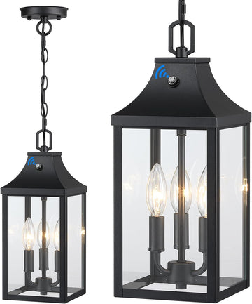 Large Outdoor Pendant Light Fixtures 3-Light, 15'' Dusk to Dawn Exterior Hanging Lantern Porch Light Adjustable
