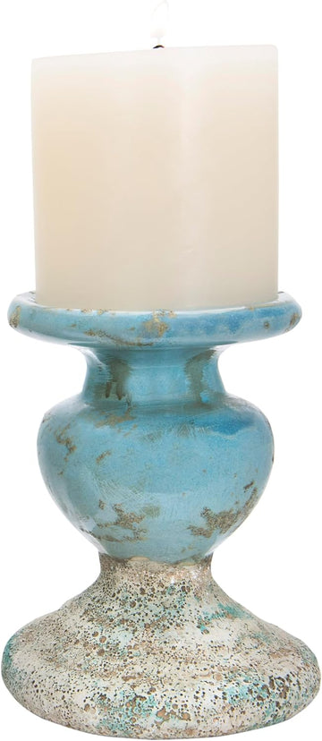 Co-Op Large Distressed Blue Terracotta Pillar Candle Holder