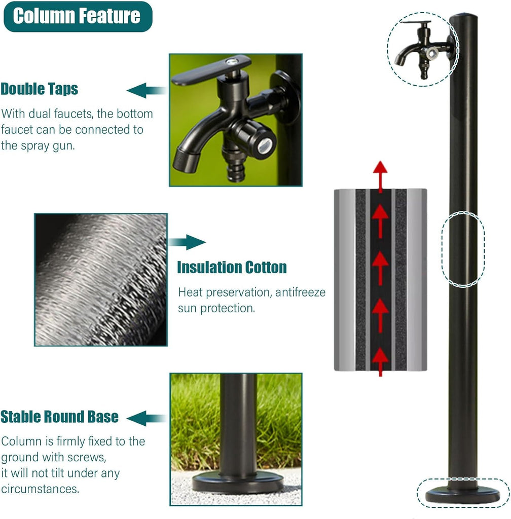 Standing Fountain Tap,Outdoor Patio Deck Floor Water Faucet System Column Round Post Tall 60 95 CM Water Hydrant for