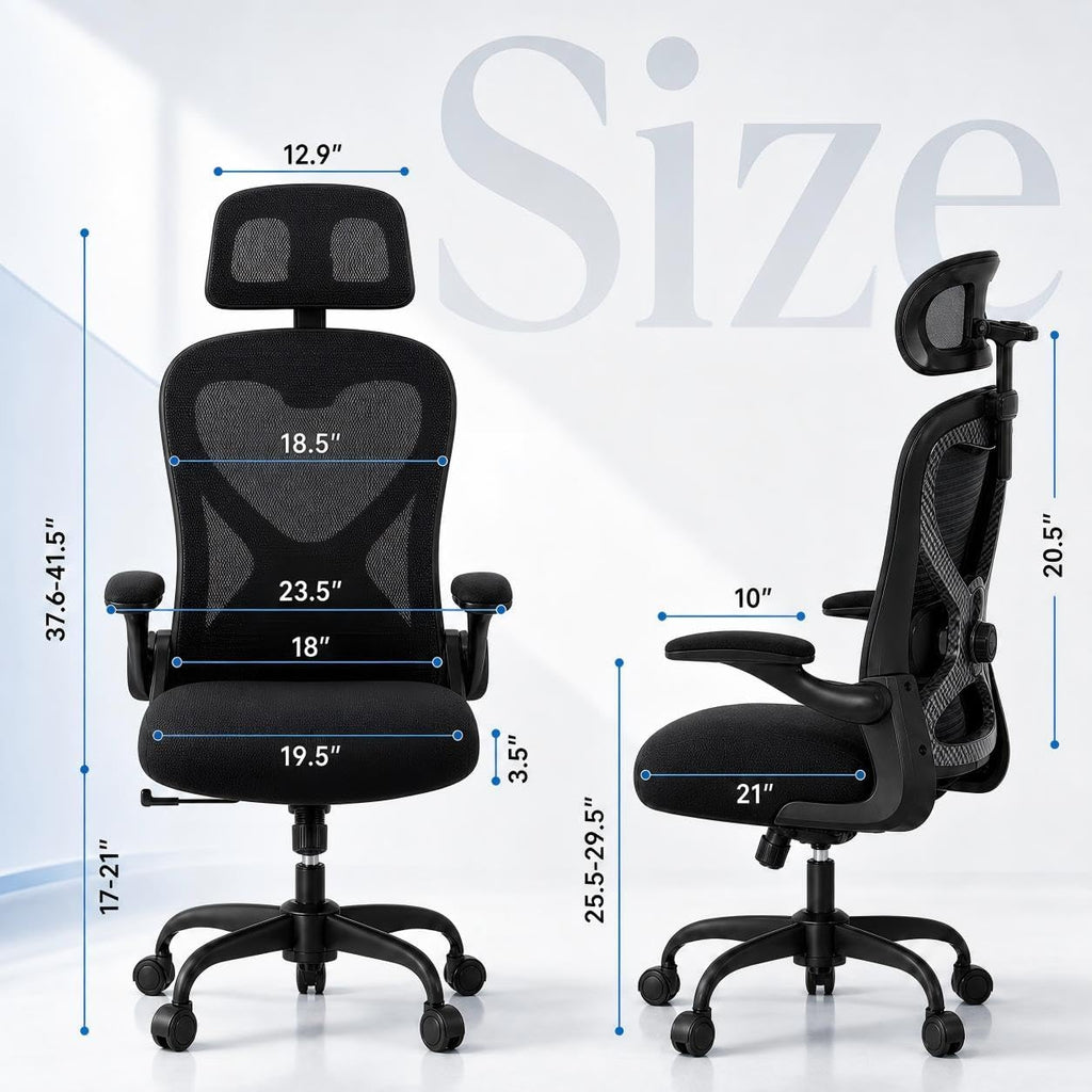 Home Office Desk Chairs, Ergonomic with Lumbar Support & 3D Headrest, Computer Desk Chair with Flip-up Armrests
