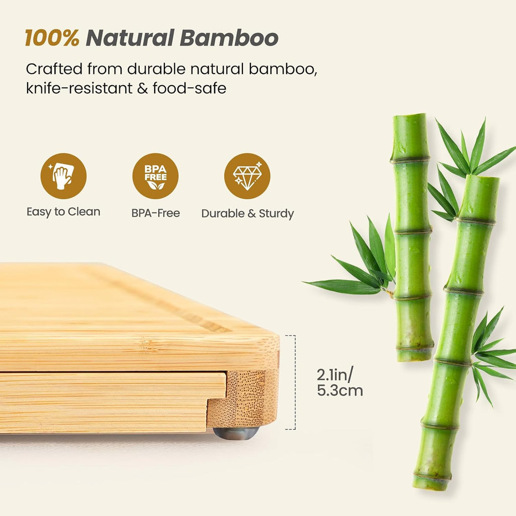Large Bamboo Charcuterie Board, Double Pull-Out Trays Set, Natural | 15.8"x12.6" Cheese Board with Dual Pull-Out
