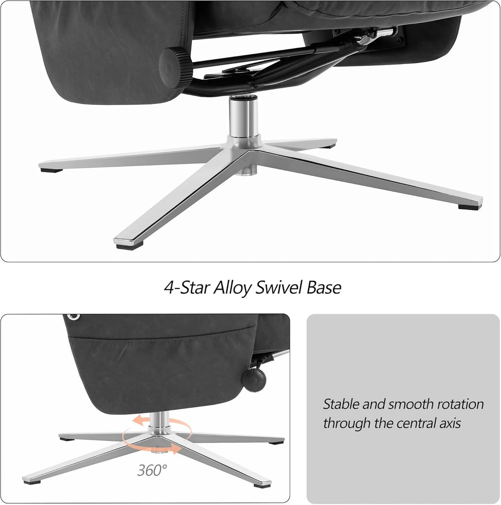 Modern Reclining Swivel Lounge Chair and Ottoman — Grey Faux Leather