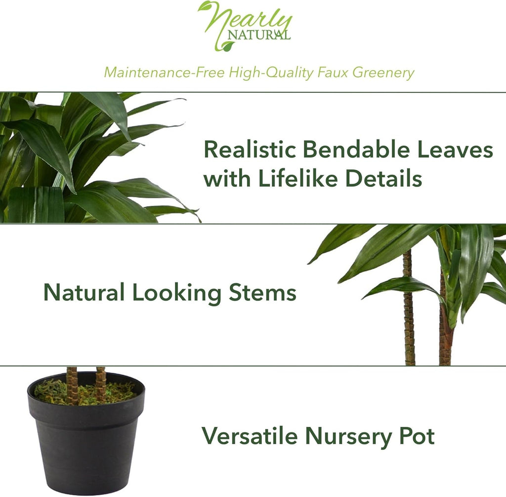 48 in Artificial Dracaena Real Touch Plant with Pot | Multi-Tonal Trunks, Large Indoor Silk Plant, Maintenance-Free