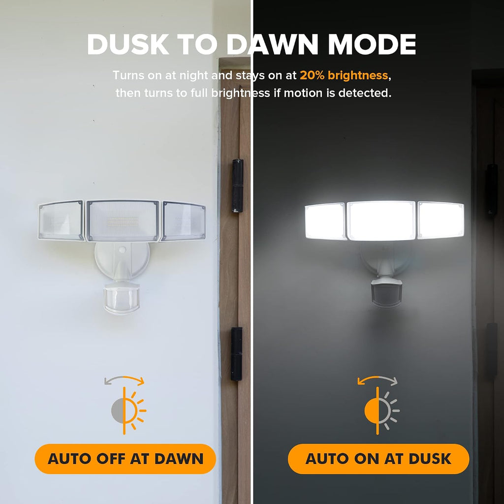 72W 7500LM LED Security Lights Motion Sensor Light Outdoor, 5000K Daylight, IP65 Waterproof, Dusk to Dawn, 3-Head