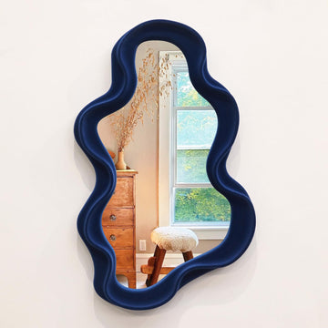 Irregular Wall Mirror Living Room Decor, Decorative Wavy Funky Mirrors with Flocking Touch, Modern Asymmetrical