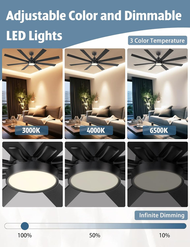 62" Ceiling Fan with LED Light and Remote - Black and Brown