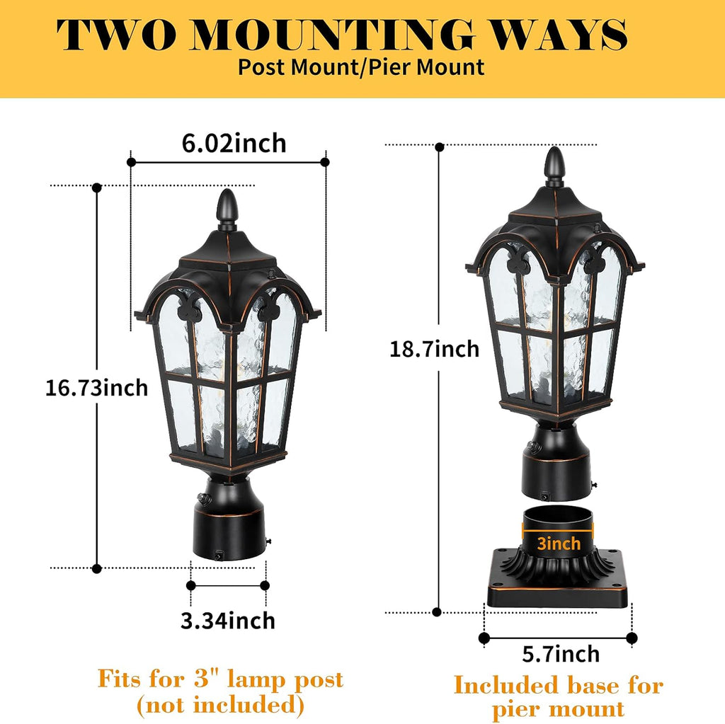 Hardwired 120V Dusk to Dawn Outdoor Post Light Black Roman