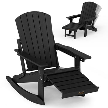 4-in-1 Rocking Adirondack Chair with Footrest, HDPE, Black