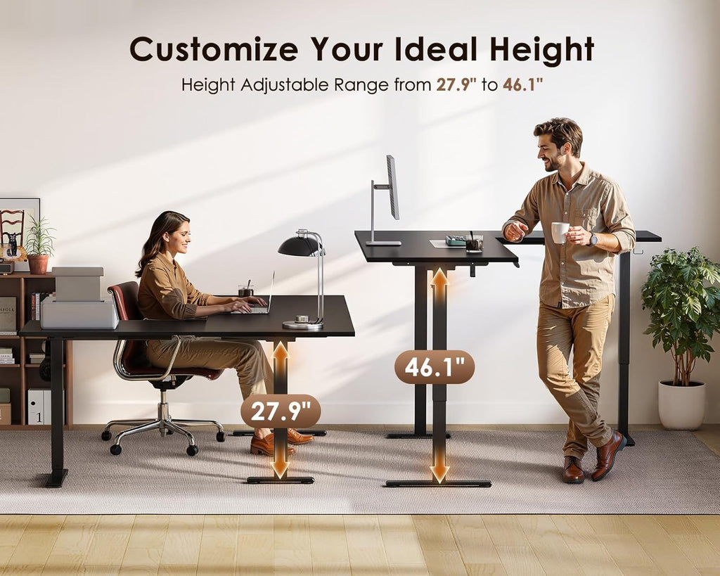 63 Inch Reversible L Shaped Electric Standing Desk, Height Adjustable Corner Stand up Desk