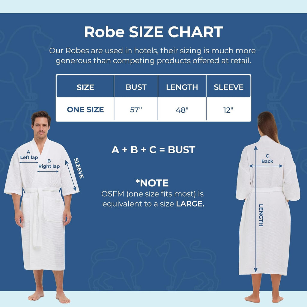 Square Waffle Spa Kimono Robe for Men or Women | Soft Lightweight Textured Fabric with Classic Kimono Design
