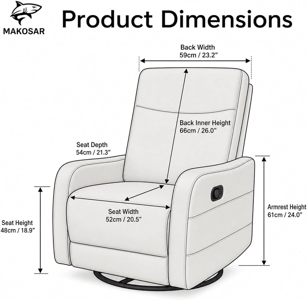 360° Swivel Glider Rocker Recliner Chair, Manual Reclining Sofa Chair with Side Pull Handle,Fabric Upholstered Lounge