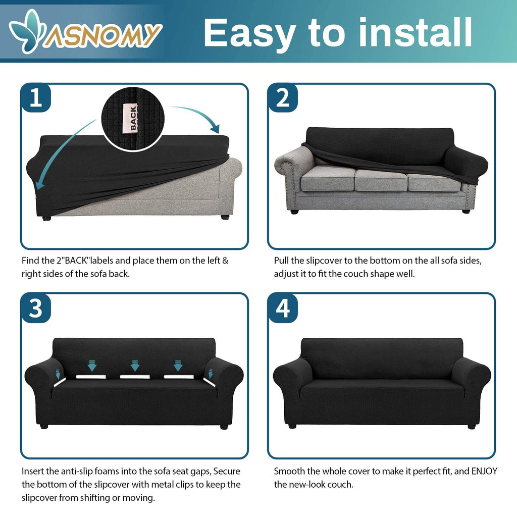 Stretch Couch Covers for Sofa Washable, 3 Cushion Couch, Black