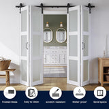 72in x 84in Bifold Barn Door, Frosted Glass Barn Door with Hardware Kit Included, Pre-Drilled Holes 