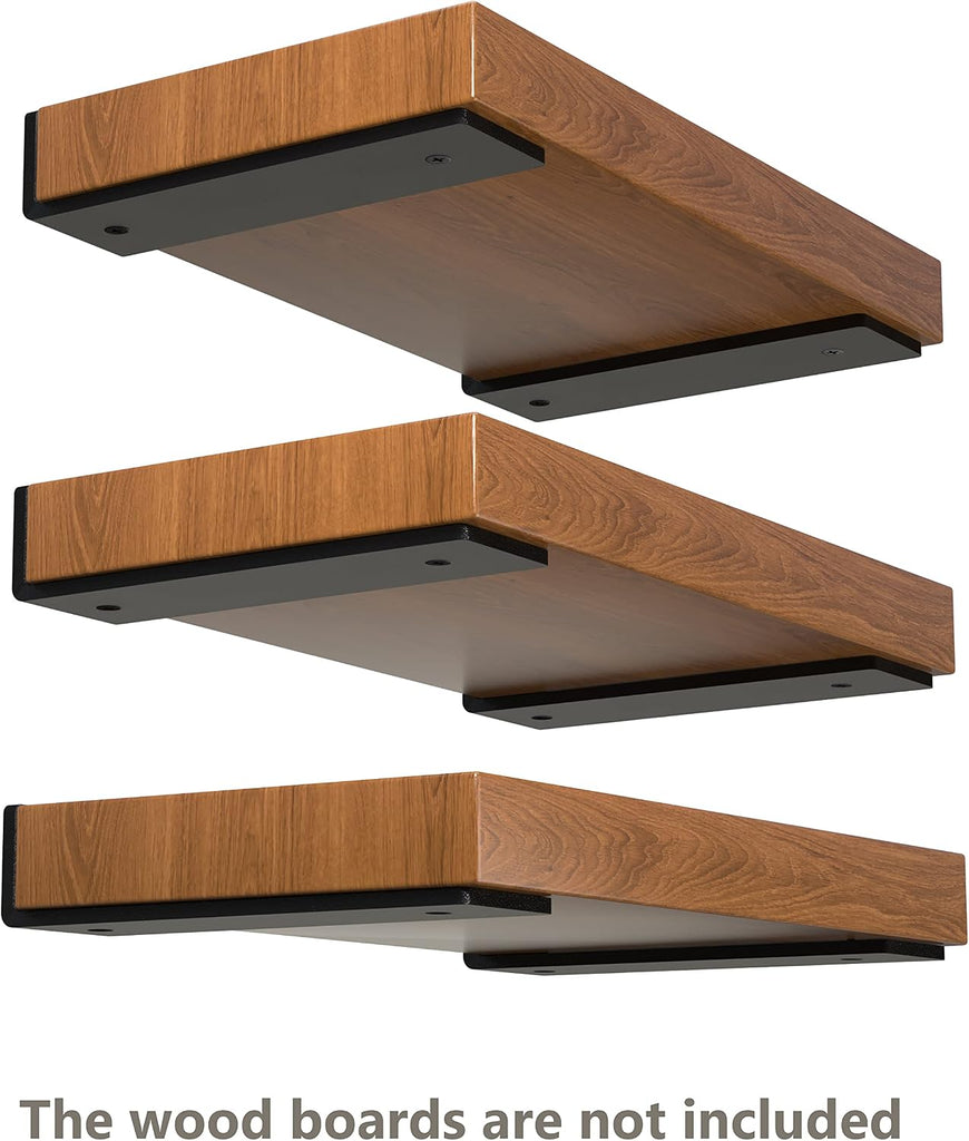 10 Inch Floating Shelf Brackets, Heavy Duty Hidden Bracket for Wall, Mantel, Bookshelves, Black Powder Coated Steel