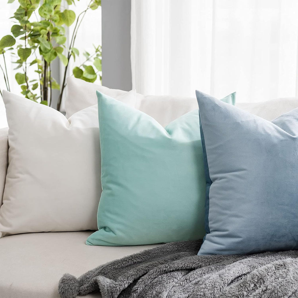 Light Blue Soft Velvet Throw Pillow Covers 20x20 inch Set of 2