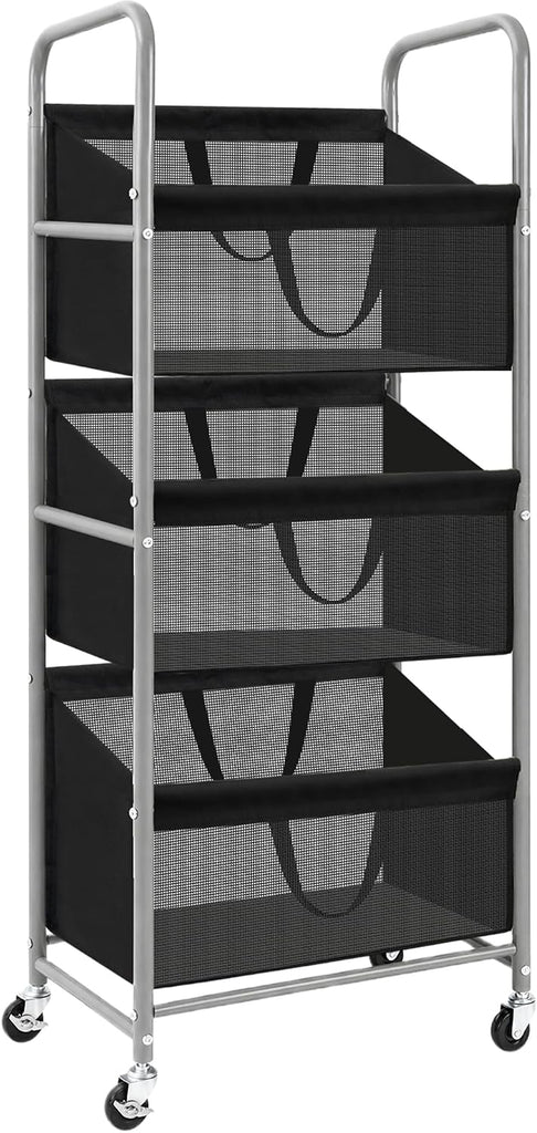 3-Tier Vertical Rolling Laundry Hamper, Removable Bags, Black Mesh | 120L Capacity, Space-Saving Vertical Design