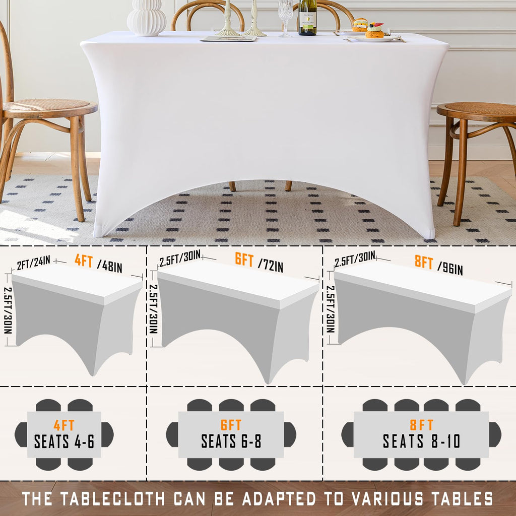 Table Cloth White 4FT Spandex Stretch Covers for Rectangle Tablecloth