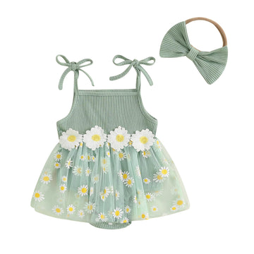Baby Girl Clothes Daisy Ribbed Bodysuit Sleeveless Romper Dress Summer Outfit for Girls Newborn 3 6 9 12