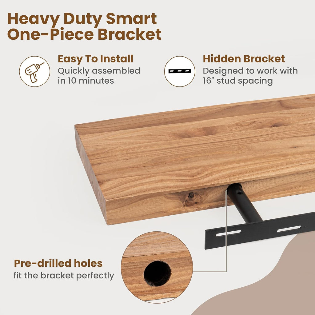 Floating Shelves for Wall Decor, Rustic Solid Elm Wood Live Edge Floating Shelves Wall Mounted, Wall Shelves with