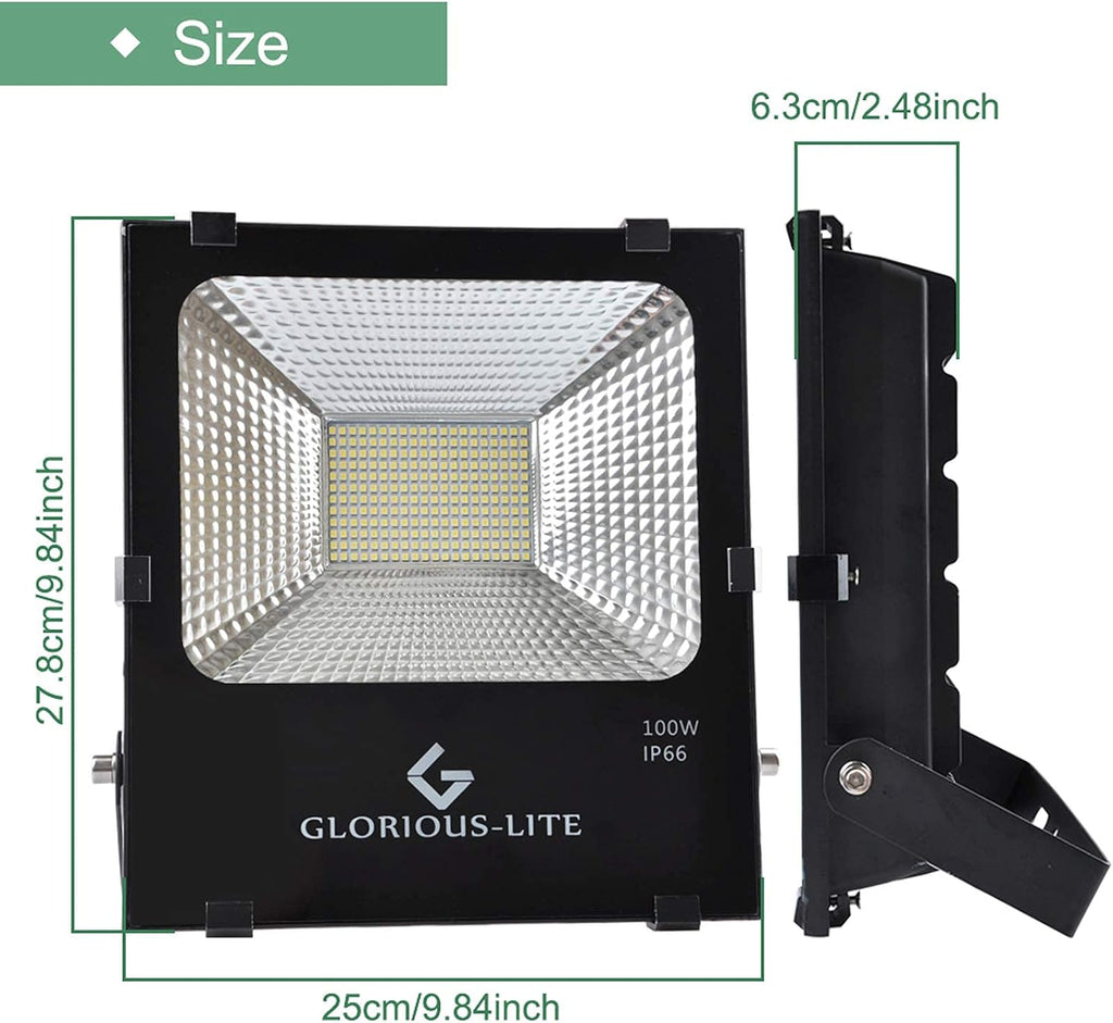 100W Flood Lights Outdoor LED Floodlight Plug in for Outside | 8000 Lumen, IP66 Waterproof, 6500K Bright Work Lights