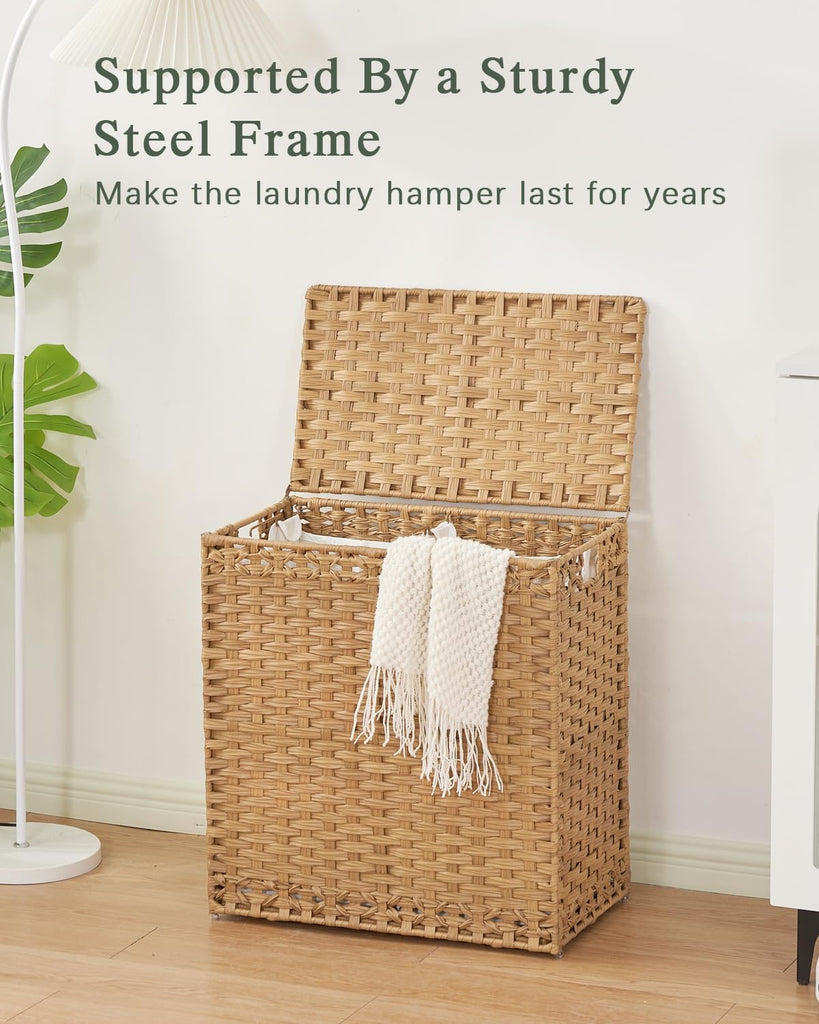 Laundry Hamper with Lid Wicker Laundry Basket 112L, Natural | Large Family Clothes Sorter Trunk with Lid, 3
