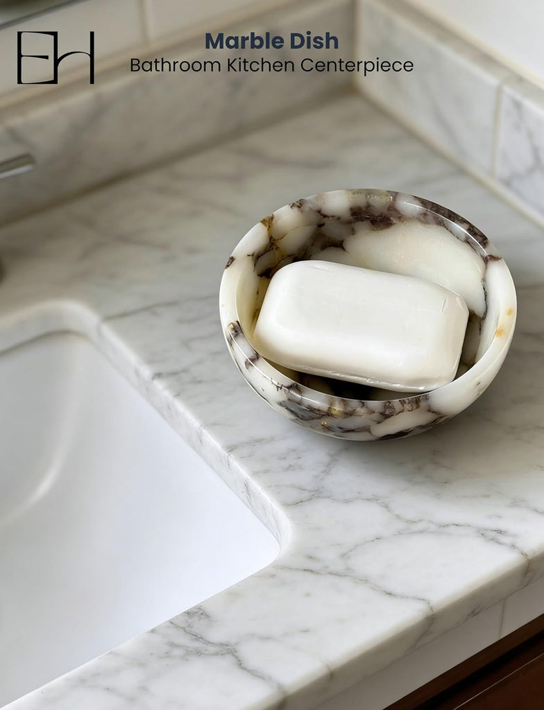 Natural Marble Bowl 5 Inch, Trinket Key Tray Vanity | Real Calacatta Viola Stone, Catch All Dish Small Bowl for Purse