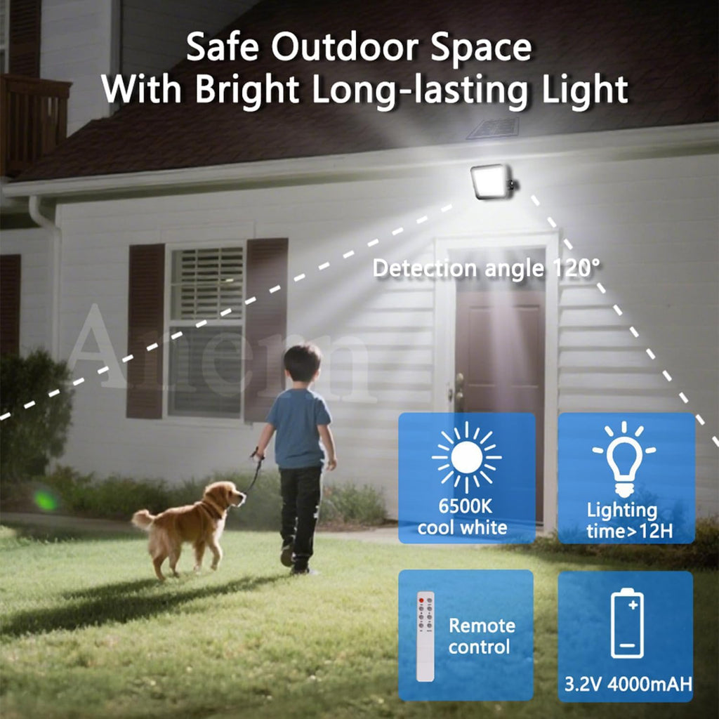 Outdoor Solar Flood Light, 6500K Bright White Floodlights, IP65 Waterproof Solar Power Security Light, Dusk to Dawn